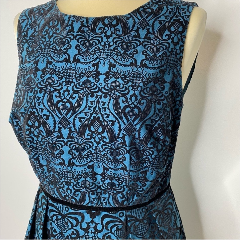 The Limited Teal and Black Velvet Brocade Patterned Dress